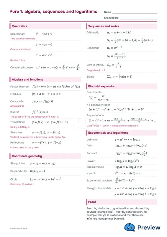 Sayfa 2: Pure 1: algebra, sequences and logarithms