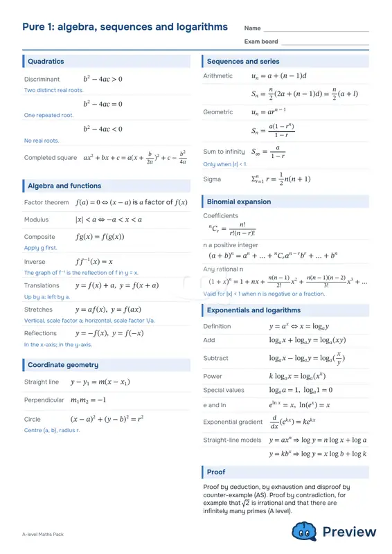 الصفحة 2: Pure 1: algebra, sequences and logarithms