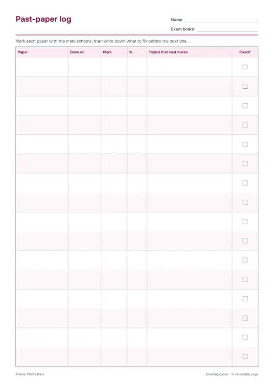 Sayfa 8: Past-paper log