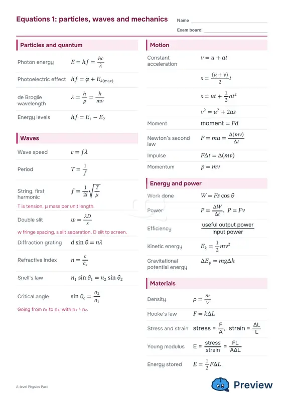 Sayfa 3: Equations 1: particles, waves and mechanics
