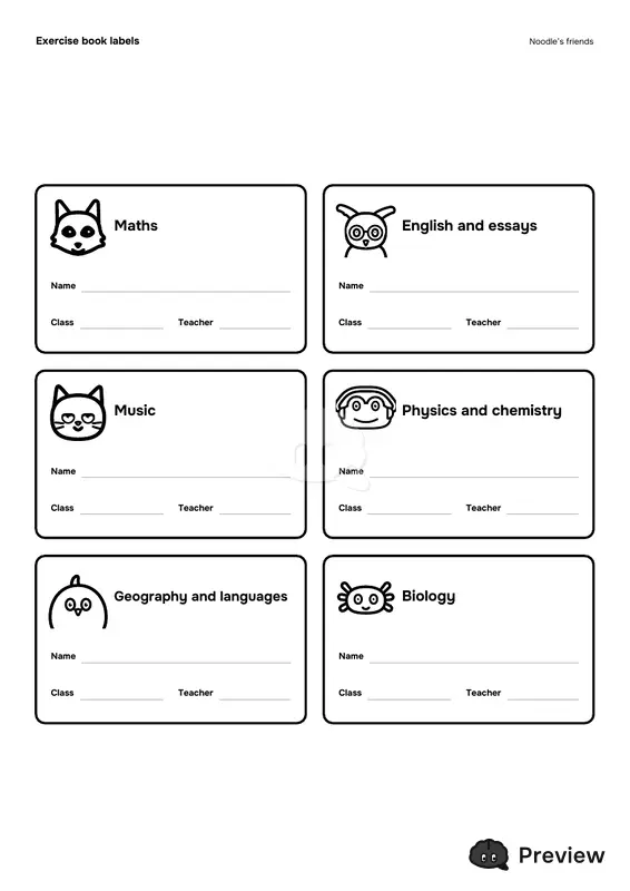 الصفحة 2: Exercise book labels (6)