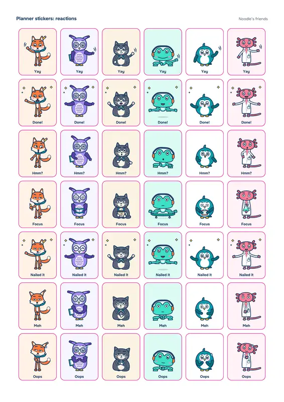 Planner stickers, सामने का हिस्सा