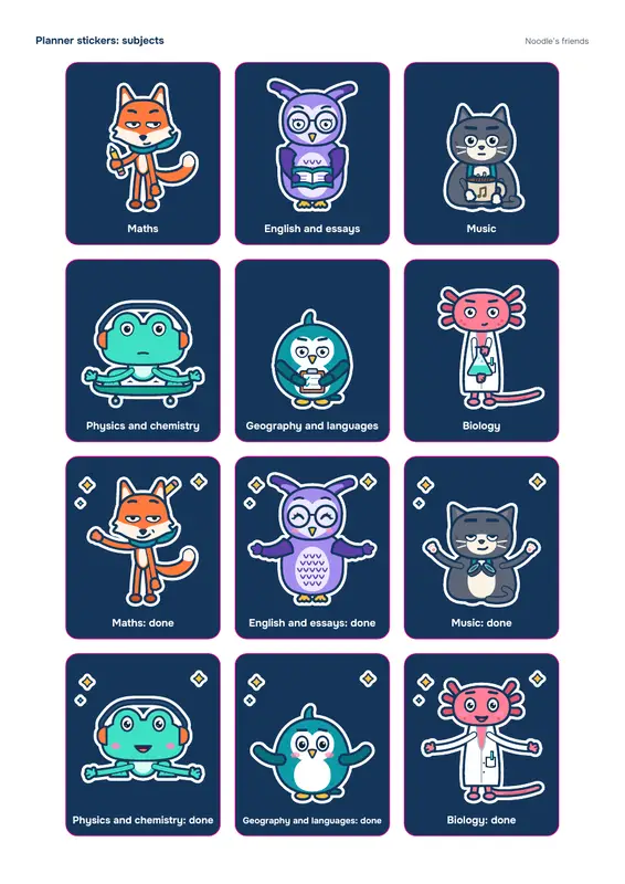 第 2 页：Subjects (12 stickers)