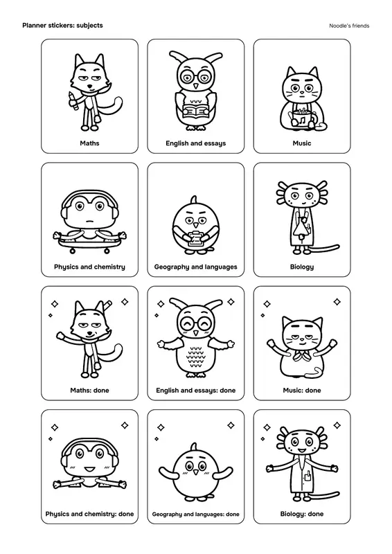 第 2 页：Subjects (12 stickers)