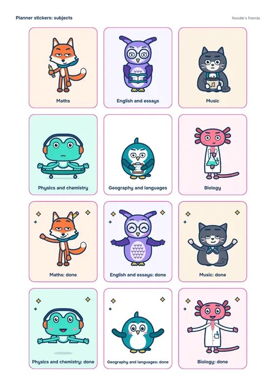 पेज 2: Subjects (12 stickers)
