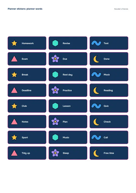 第 3 页：Planner words (24 stickers)