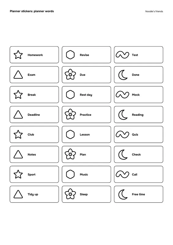 第 3 页：Planner words (24 stickers)