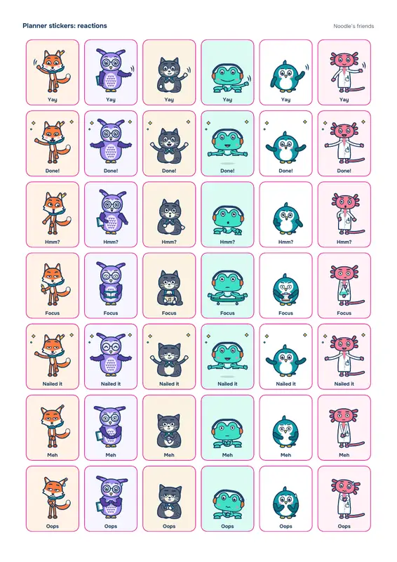 पेज 1: Reactions (42 stickers)