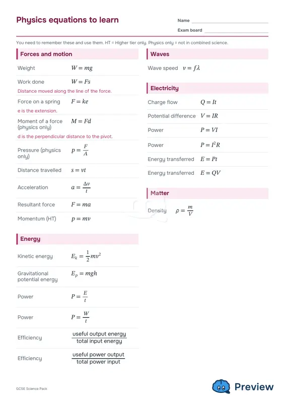 पेज 2: Physics equations to learn