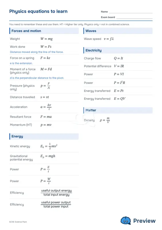 पेज 2: Physics equations to learn