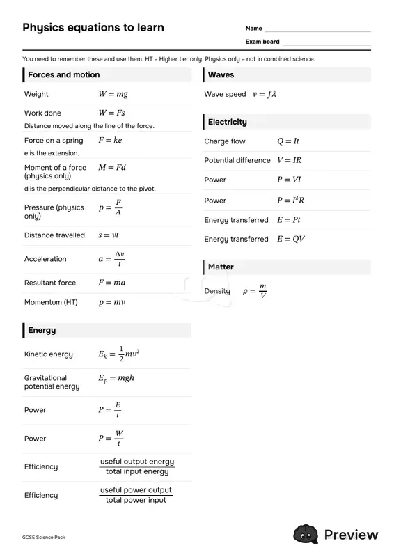 第 2 页：Physics equations to learn