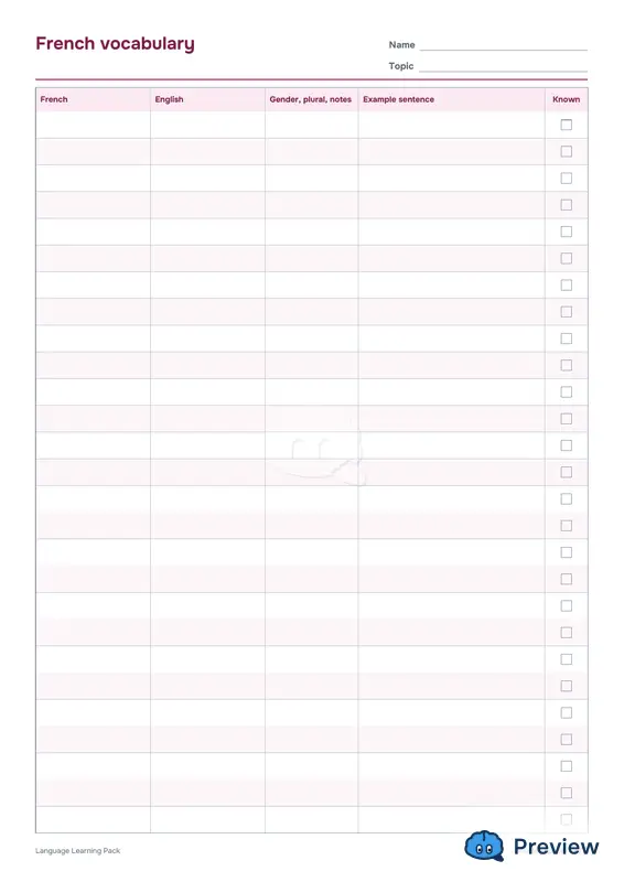 第 2 页：French vocabulary