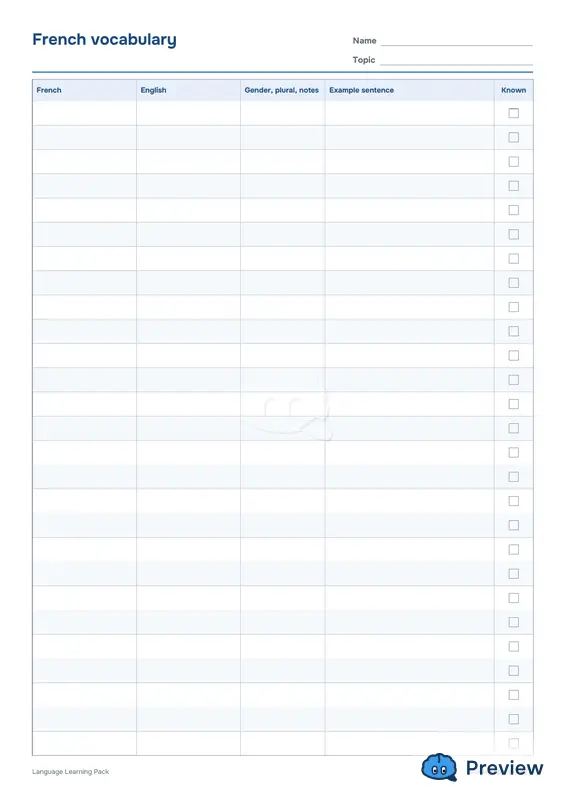 第 2 页：French vocabulary