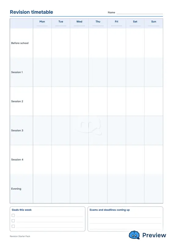 第 2 页：Revision timetable