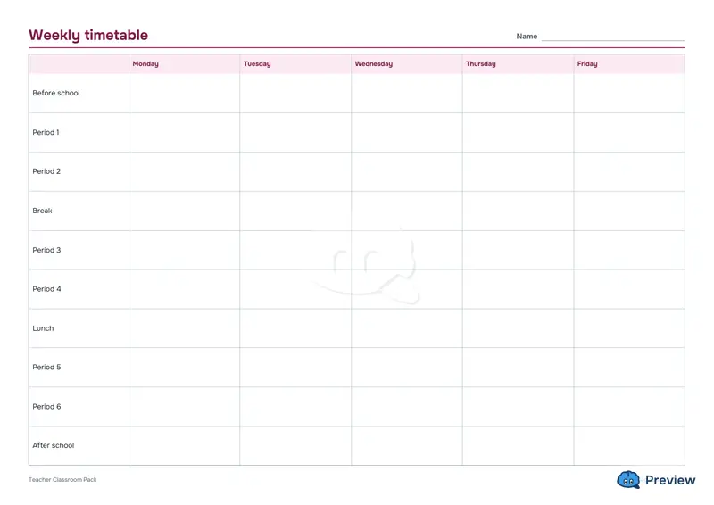 第 5 页：Weekly timetable