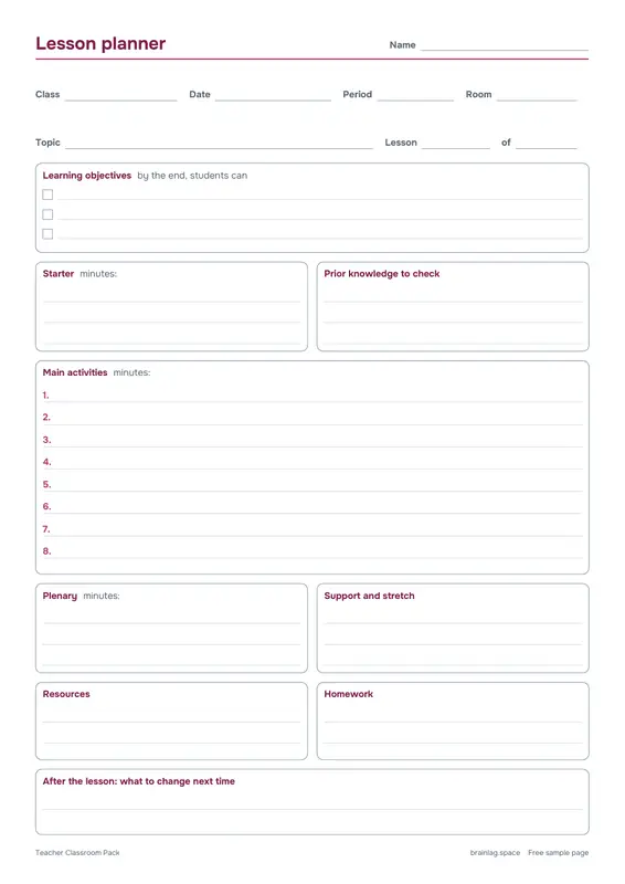 第 4 页：Lesson planner