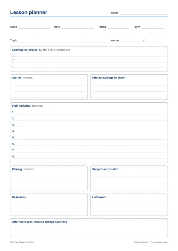 第 4 页：Lesson planner