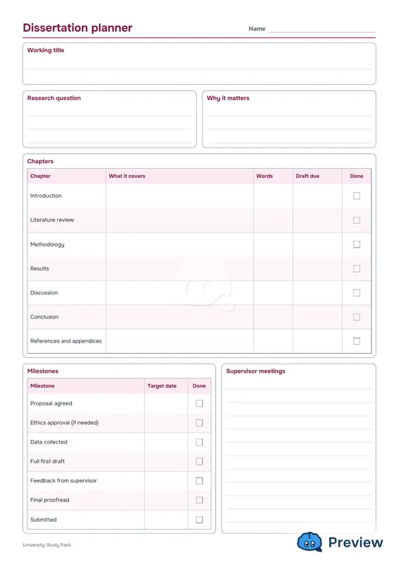 पेज 5: Dissertation planner