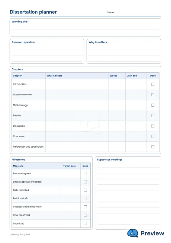 पेज 5: Dissertation planner