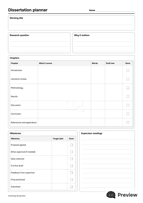 الصفحة 5: Dissertation planner
